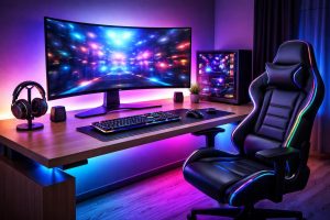 améliorez votre expérience de jeu avec un pc gaming optimisé, un setup lumineux rgb personnalisé et un bureau ergonomique conçu pour des sessions de jeu prolongées et confortables.